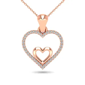 10K Rose Gold 1/10 Ctw Diamond Double Heart Pendant