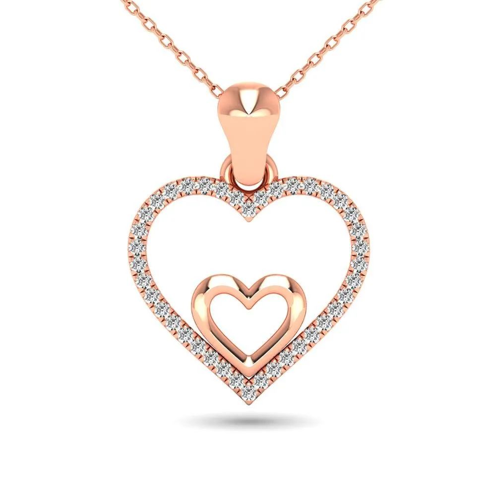 10K Rose Gold 1/10 Ctw Diamond Double Heart Pendant