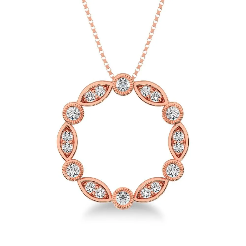 10K Rose Gold 1/4 Ct.Tw. Diamond Round & Marquise Frame Pendant