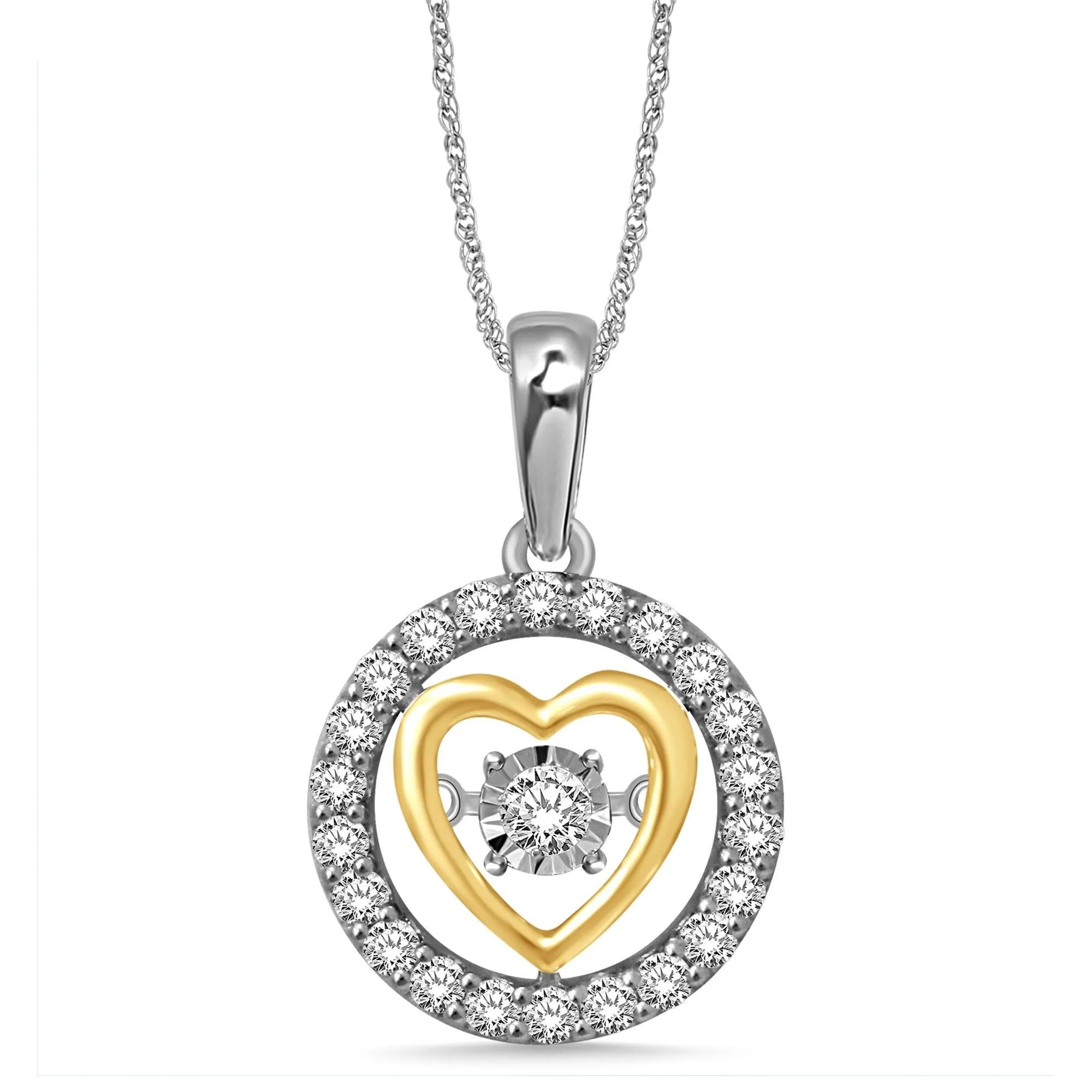 10K Two Tone 1/3 Ctw Moving Diamond Heart Pendant