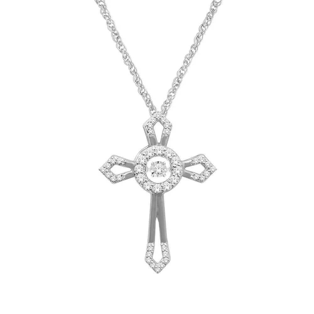 10K White Gold 1/4 Ct.Tw.Moving Diamond Cross Pendant