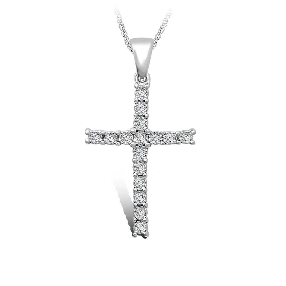 10K White Gold 1/5 Ct.Tw.Diamond Cross Pendant