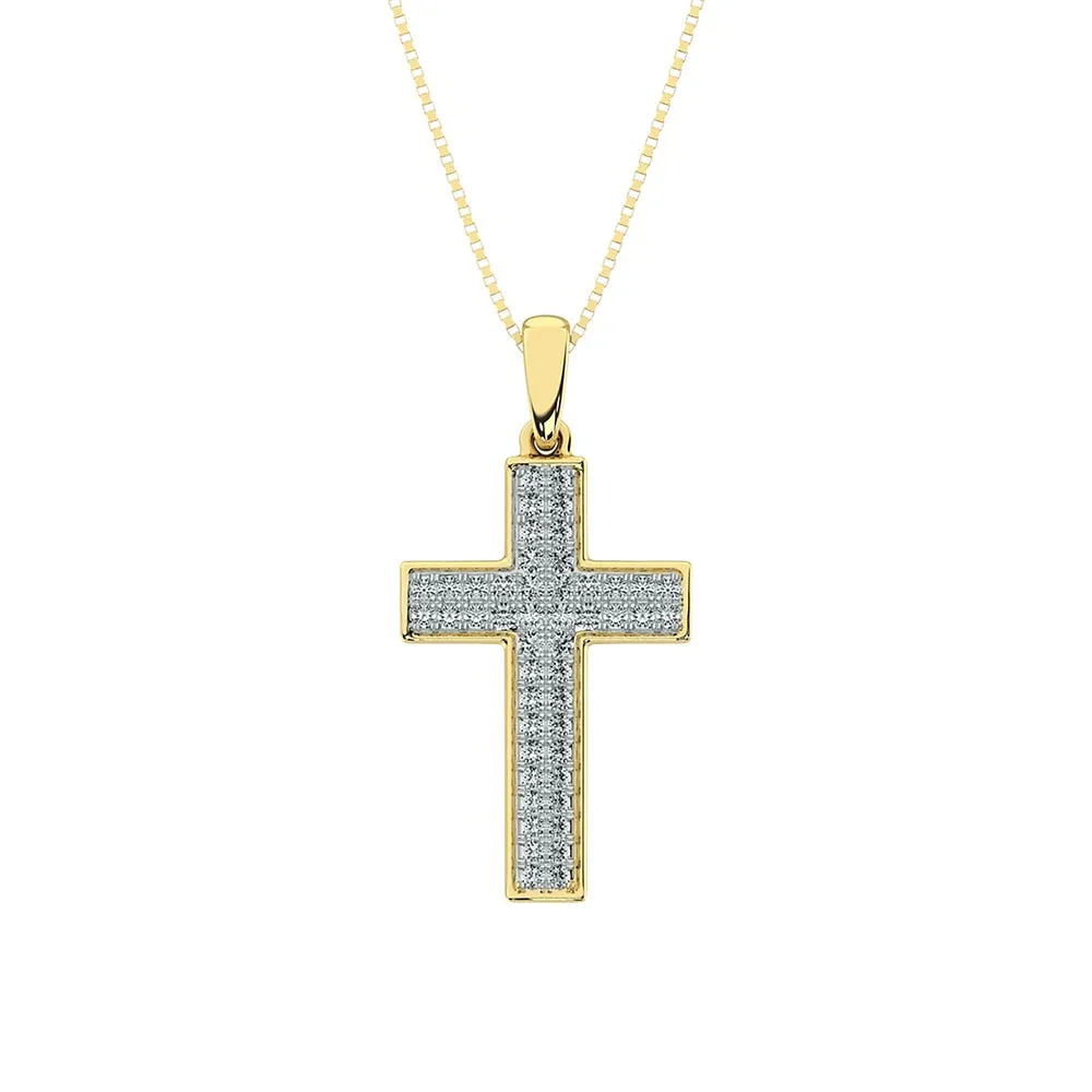 10K Yellow Gold 1/4 Ct.Tw. Diamond Pave Set Cross Pendant