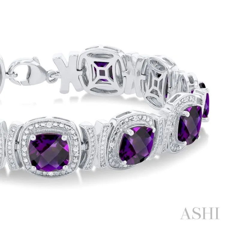 1/10 ctw Cushion Cut 7X7MM Amethyst and Round Cut Diamond Semi Precious Bracelet in Sterling Silver