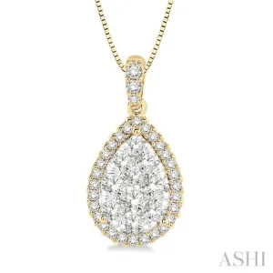 1/2 Ctw Pear Shape Diamond Lovebright Pendant in 14K Yellow and White Gold with Chain