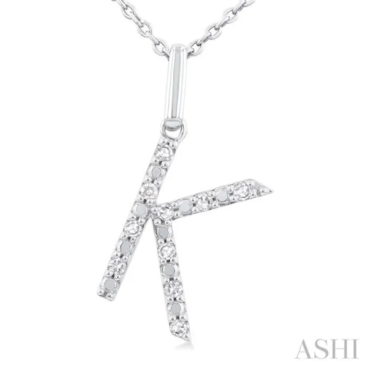 1/20 Ctw Initial 'K' Round Cut Diamond Fashion Pendant With Chain in Sterling Silver