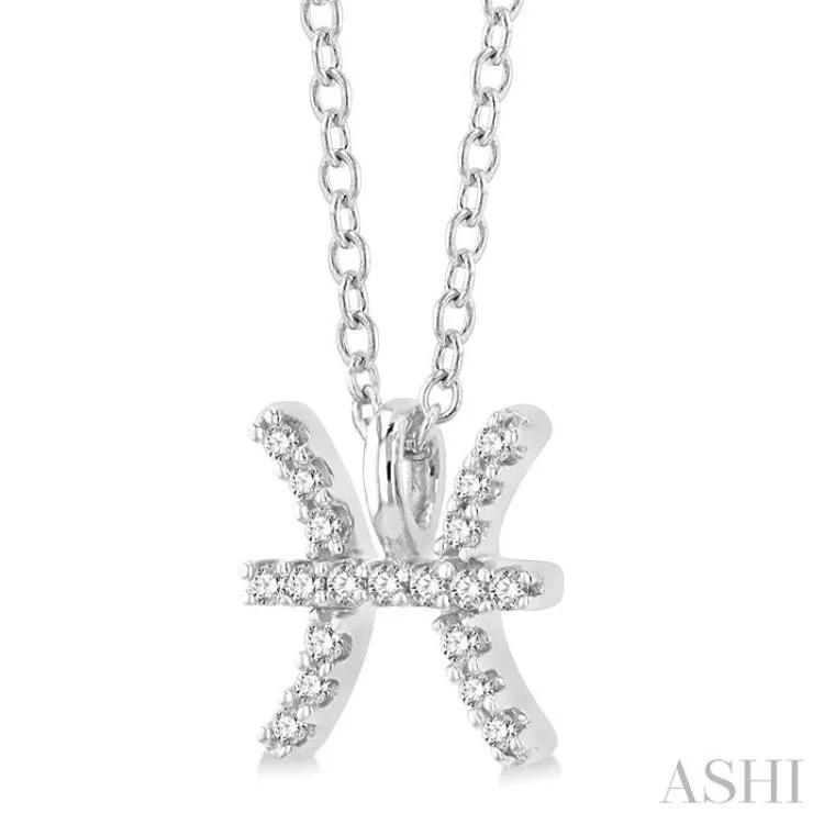 1/20 Ctw Pisces Round Cut Diamond Zodiac Pendant With Chain in 10K White Gold