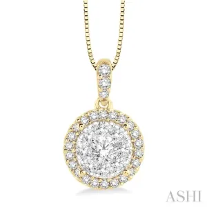 1/3 Ctw Round Cut Diamond Lovebright Pendant in 14K Yellow and White Gold with Chain