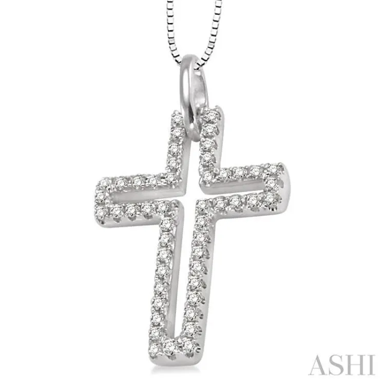 1/4 Ctw Round Cut Diamond Cross Pendant in 14K White Gold with Chain