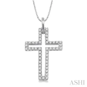 1/4 Ctw Round Cut Diamond Cross Pendant in 14K White Gold with Chain