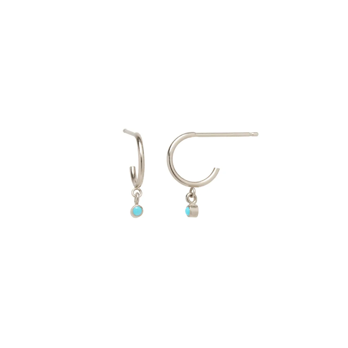 14k Dangling Turquoise Huggie Hoops | December Birthstone