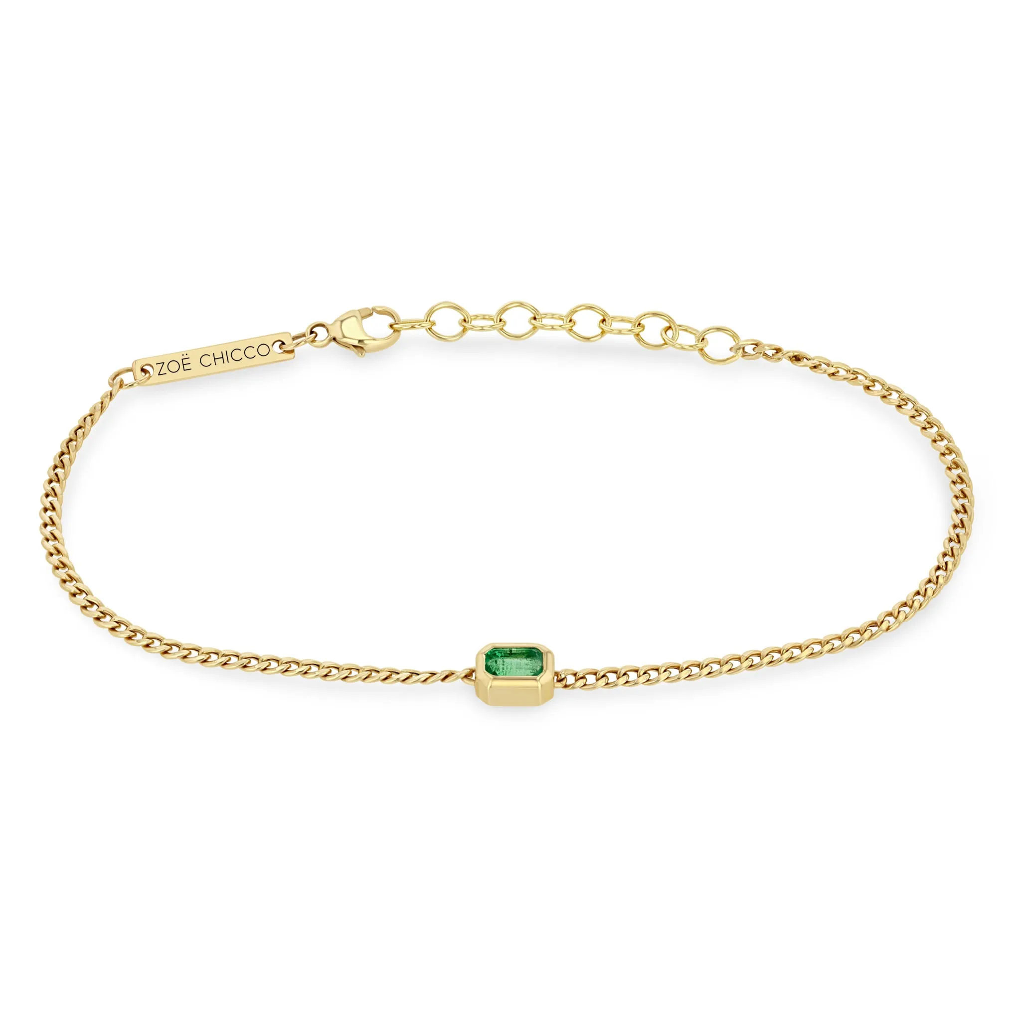 14k Emerald Cut Emerald XS Curb Chain Bracelet