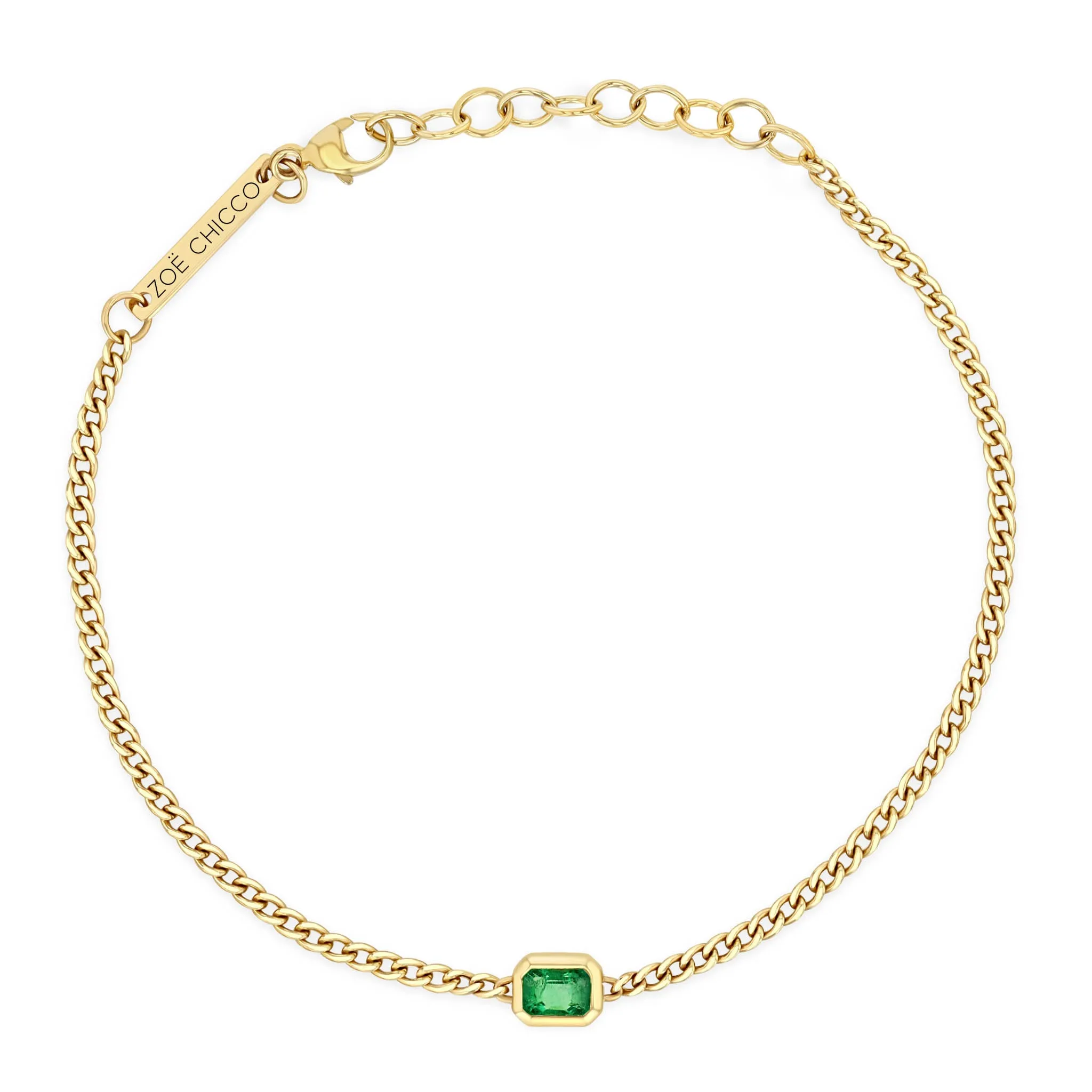 14k Emerald Cut Emerald XS Curb Chain Bracelet