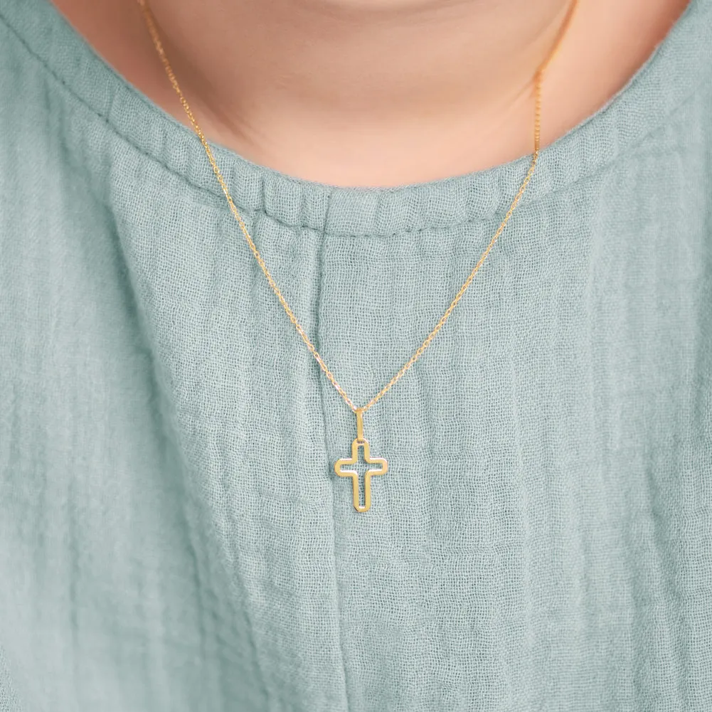 14k Gold Curved Cross Kids / Boy's / Boys Pendant/Necklace