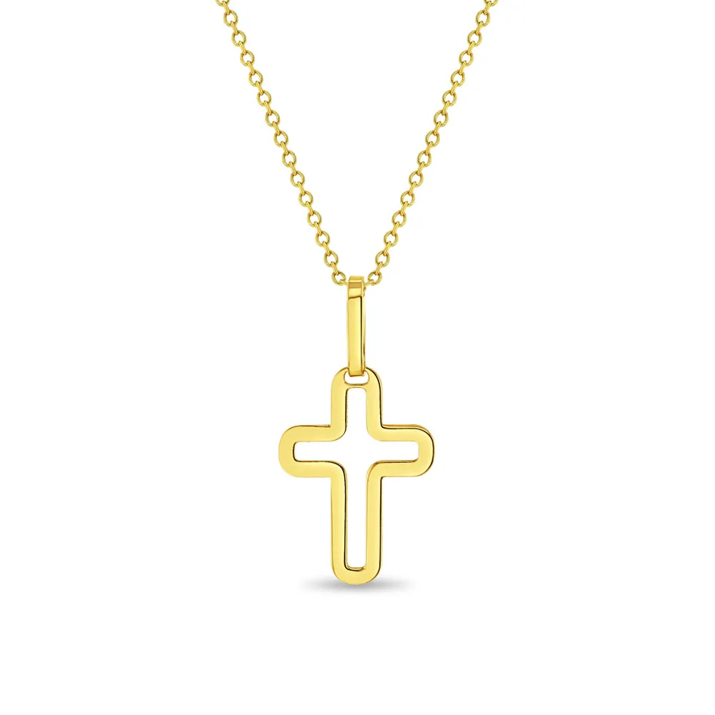 14k Gold Curved Cross Kids / Boy's / Boys Pendant/Necklace