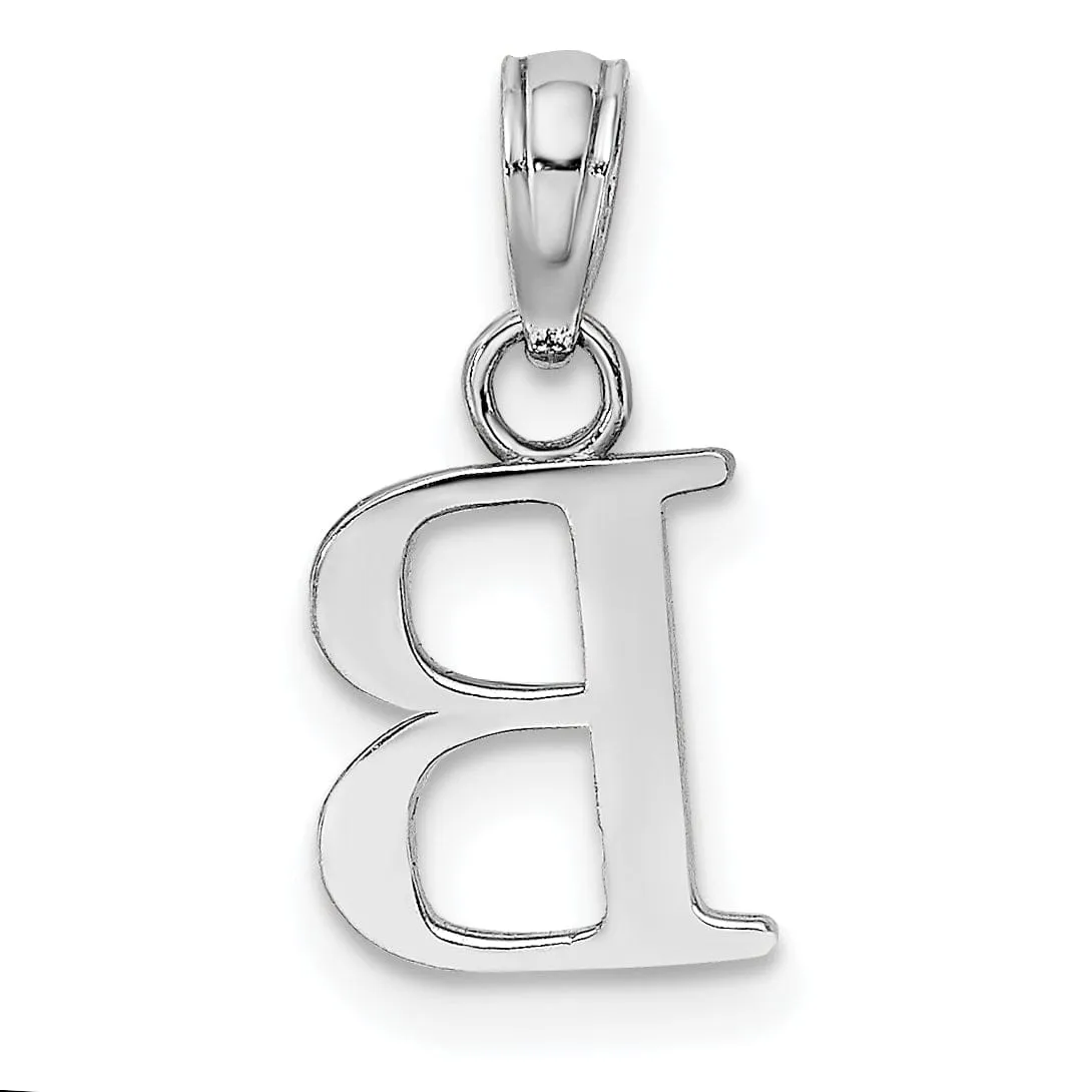 14K White Gold Block Design Small Letter B Initial Charm Pendant