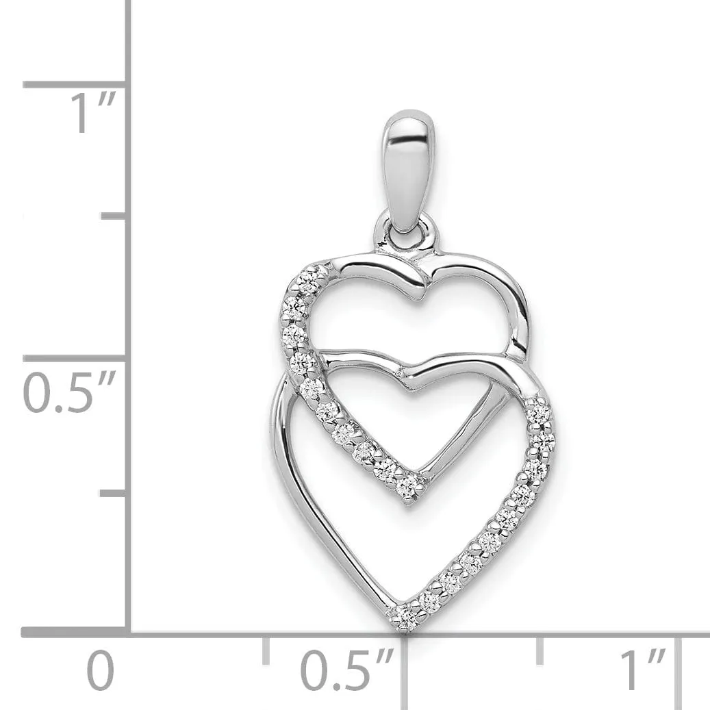 14k White Gold  Polished Finish Closed Back 0.1-CT Diamond Two Entwined Hearts Design Charm Pendant