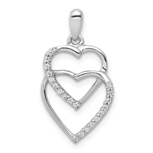 14k White Gold  Polished Finish Closed Back 0.1-CT Diamond Two Entwined Hearts Design Charm Pendant