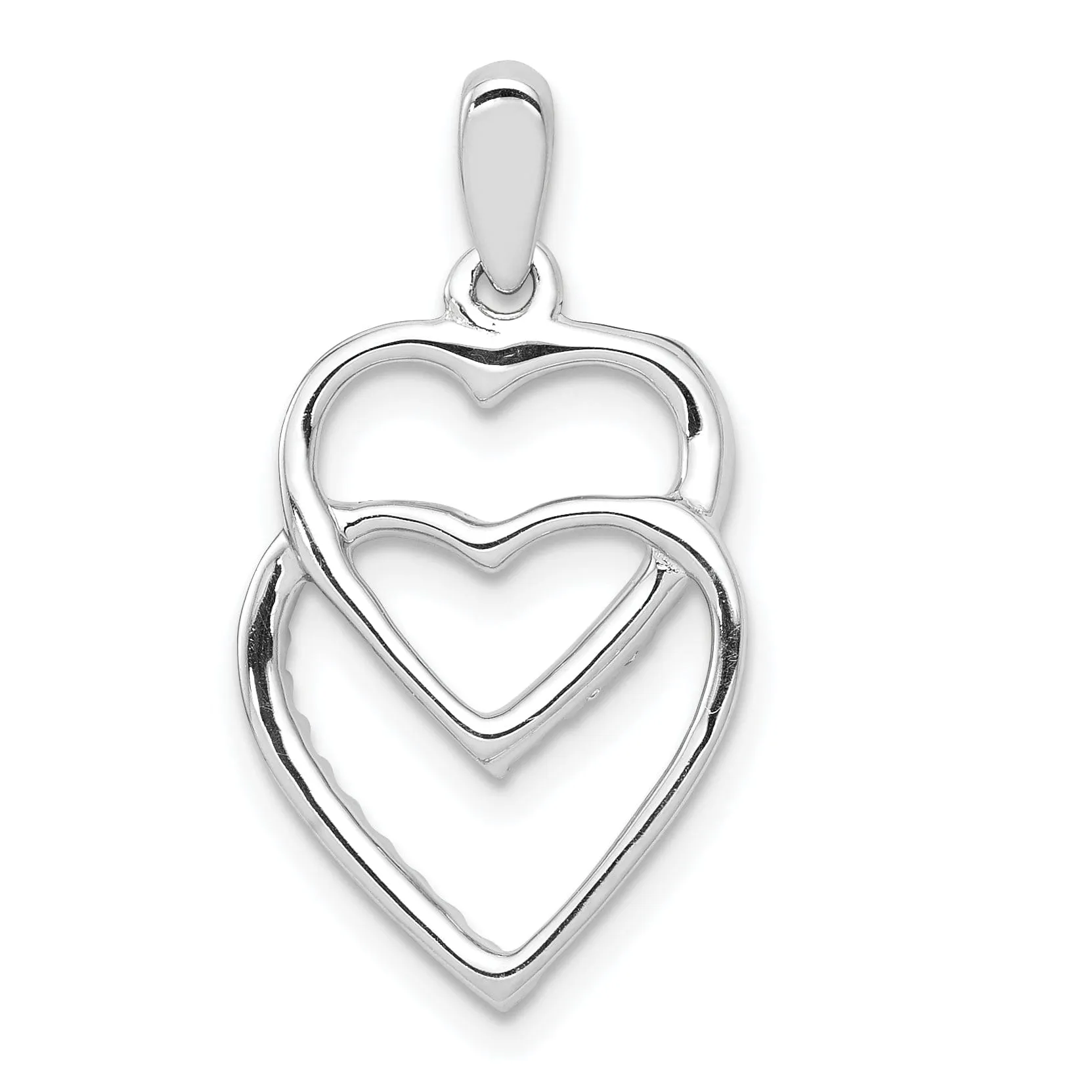 14k White Gold  Polished Finish Closed Back 0.1-CT Diamond Two Entwined Hearts Design Charm Pendant