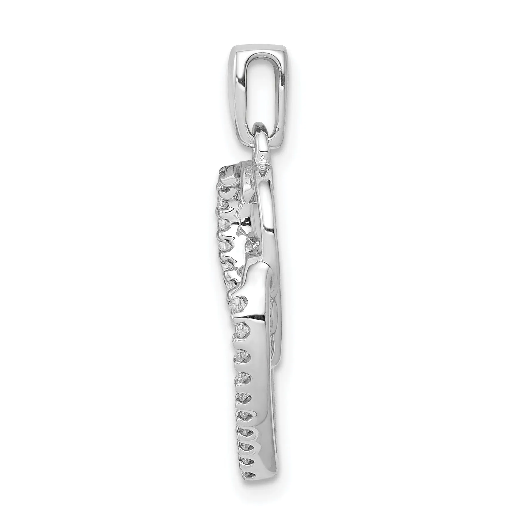 14k White Gold  Polished Finish Closed Back 0.1-CT Diamond Two Entwined Hearts Design Charm Pendant