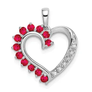 14k White Gold Polished Finish Open Back Women's 0.6-CT Ruby & 0.03-CT Diamond Fancy Stone Design Heart Charm Pendant