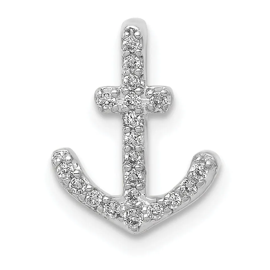 14k White Gold Rhodium 1/10ct. Weight Diamond Anchor Slide Pendant