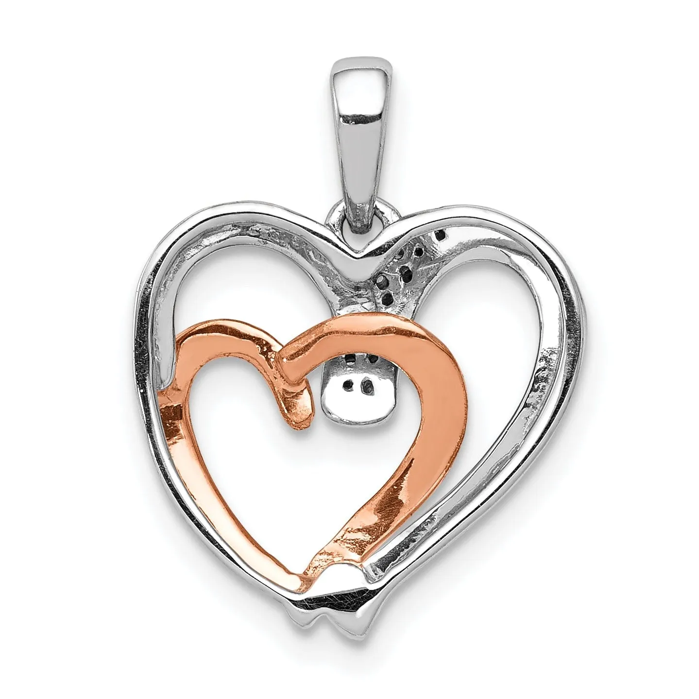 14k White, Rose Gold Polished Finish Open Back 1/20-CT Diamond Double Heart in Heart Design Charm Pendant