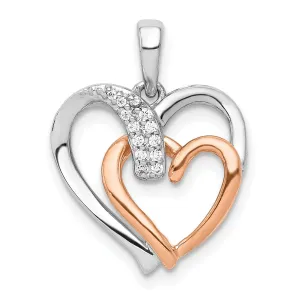 14k White, Rose Gold Polished Finish Open Back 1/20-CT Diamond Double Heart in Heart Design Charm Pendant