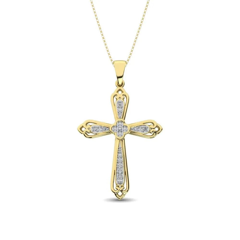 14K Yellow Gold 1/6 Ct.Tw. Diamond Cross Pendant