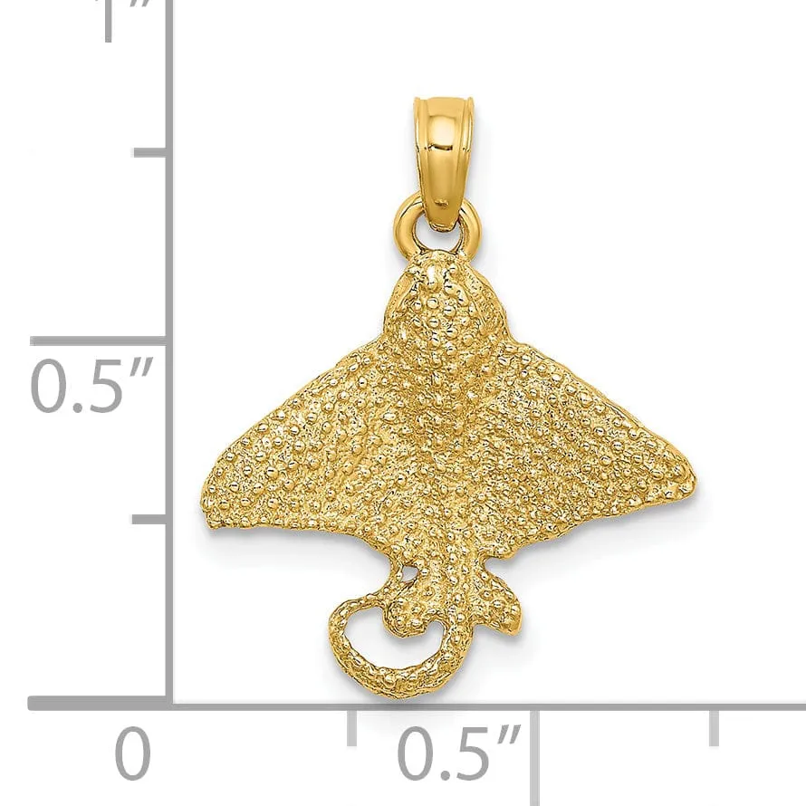 14K Yellow Gold Solid Textured Casted Polished Finish Spotted Eagle Ray Charm Pendant