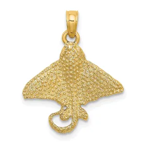 14K Yellow Gold Solid Textured Casted Polished Finish Spotted Eagle Ray Charm Pendant