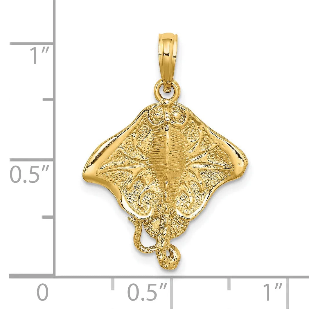 14K Yellow Gold Textured Solid Polished Finish Casted Stingray Charm Pendant