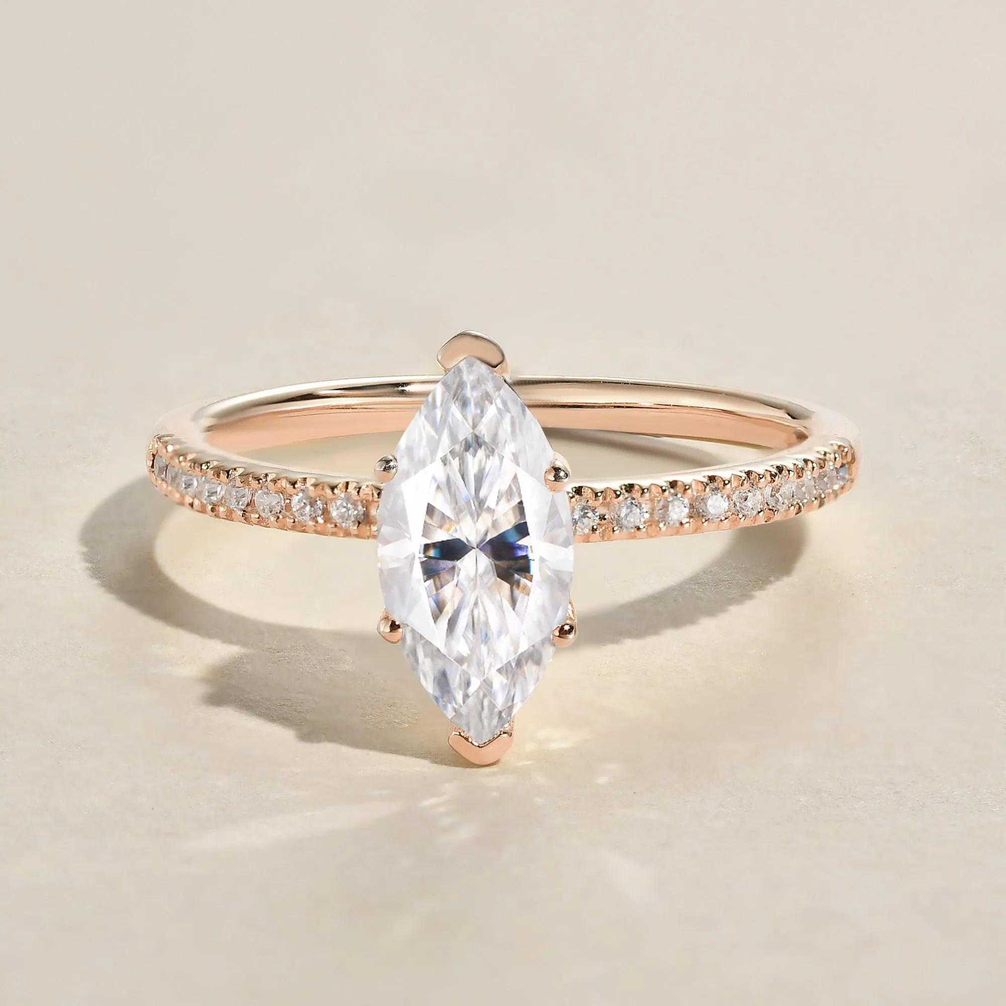 1.5ct Marquise Moissanite Pave Classic Solitaire Engagement Ring