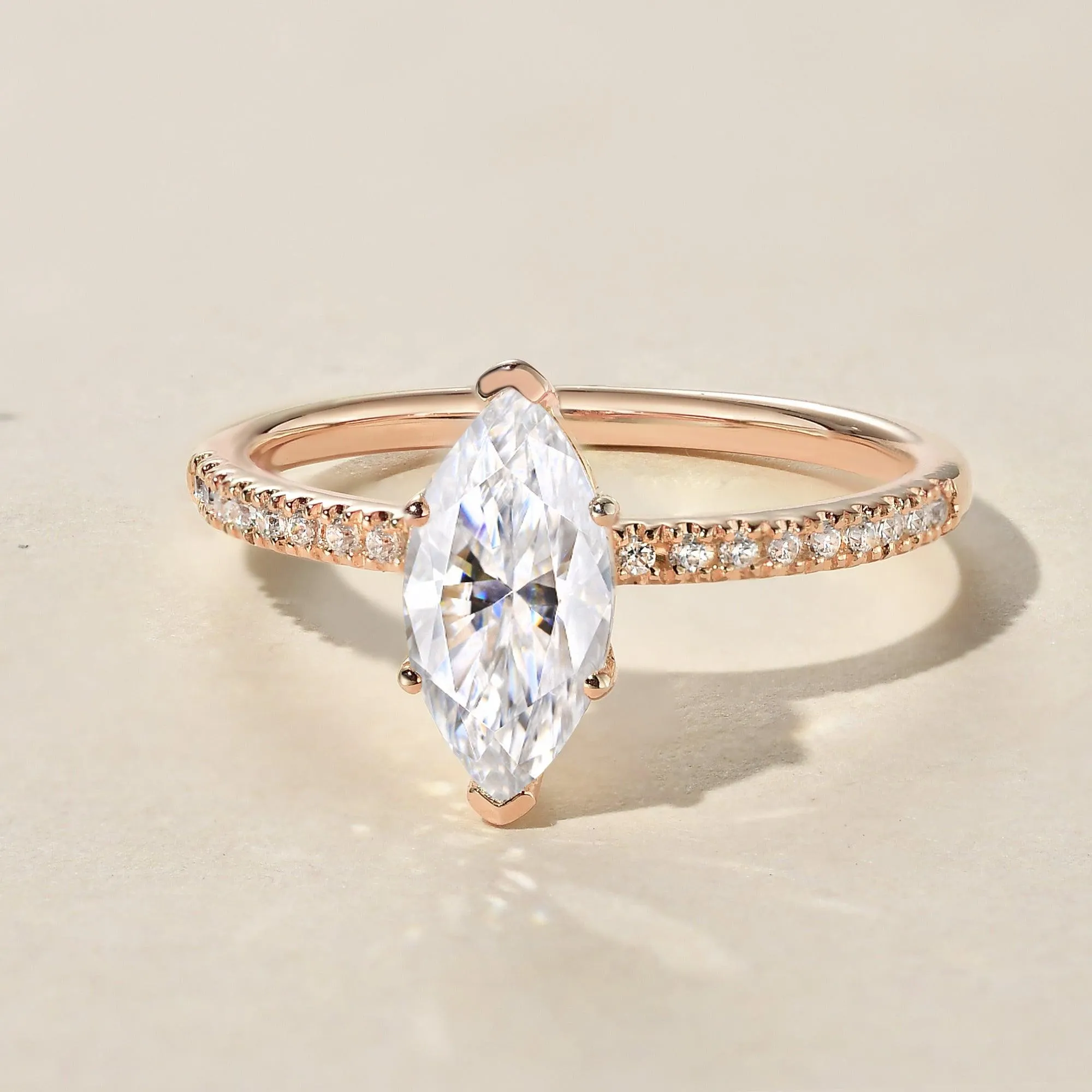 1.5ct Marquise Moissanite Pave Classic Solitaire Engagement Ring