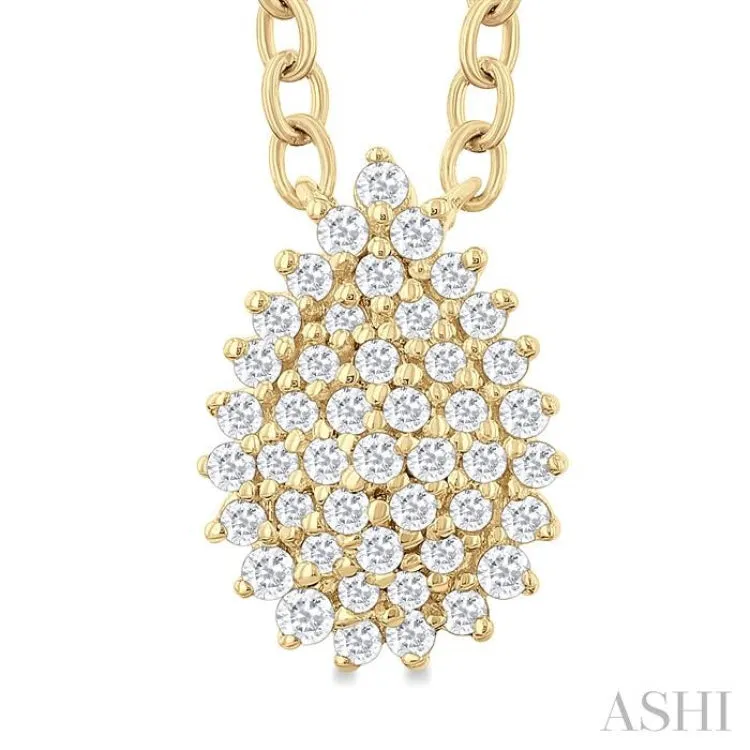 1/6 Ctw Petite Pear Shape Round Cut Diamond Cluster Fashion Pendant With Chain in 10K Yellow Gold