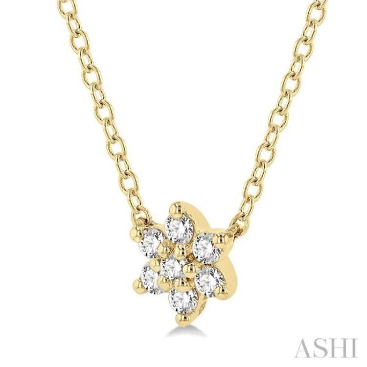 1/8 Ctw Floral Round Cut Diamond Petite Fashion Pendant With Chain in 10K Yellow Gold