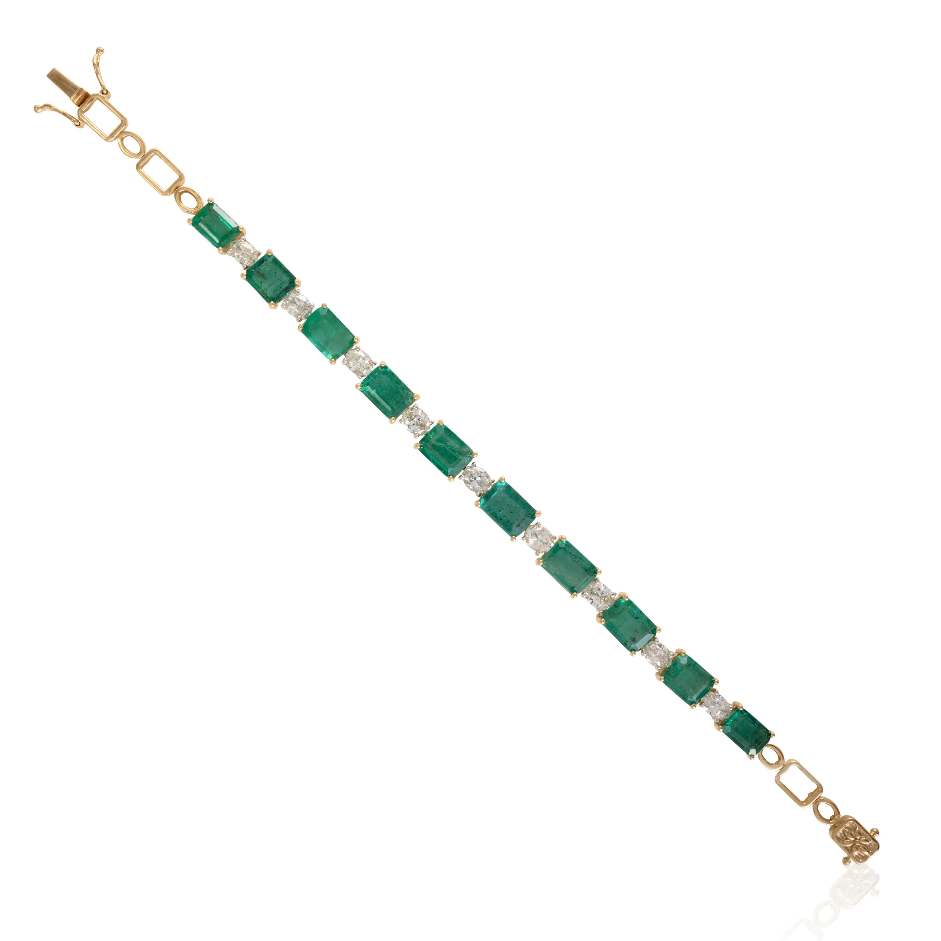 18K Gold Octagon Emerald Diamond Tennis Bracelet