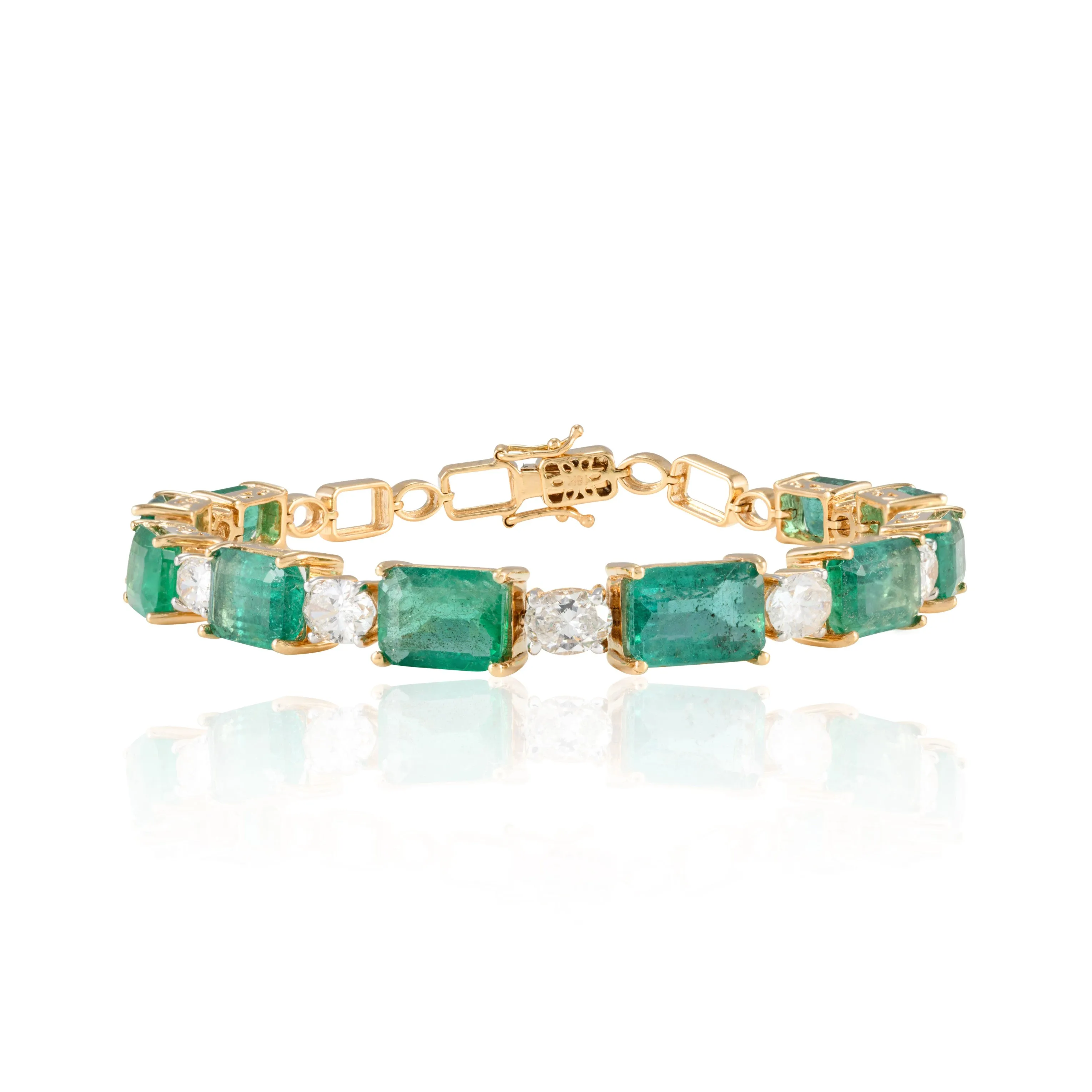 18K Gold Octagon Emerald Diamond Tennis Bracelet