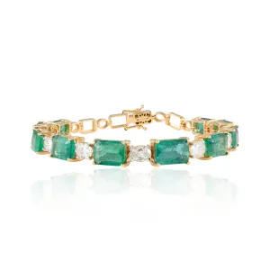 18K Gold Octagon Emerald Diamond Tennis Bracelet