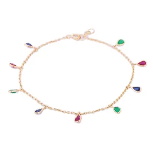 18K Gold Ruby Sapphire Emerald Charm Bracelet