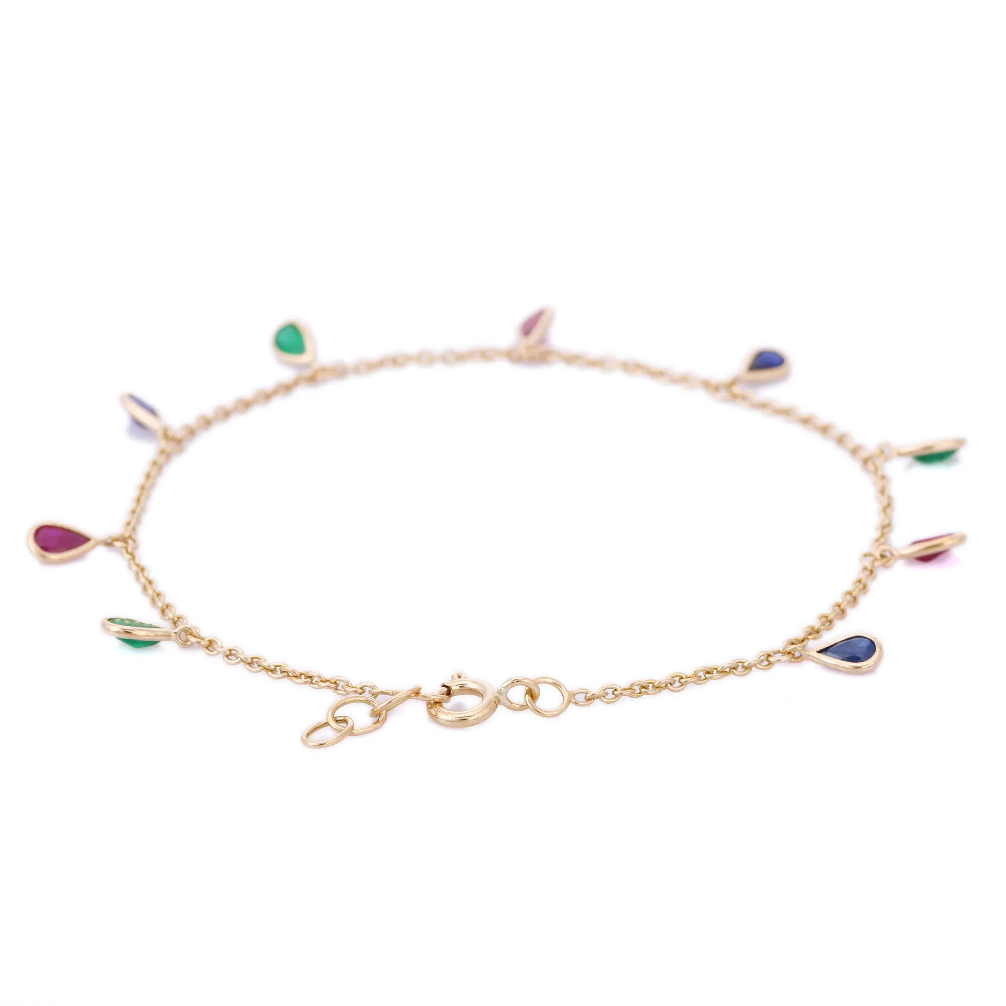 18K Gold Ruby Sapphire Emerald Charm Bracelet