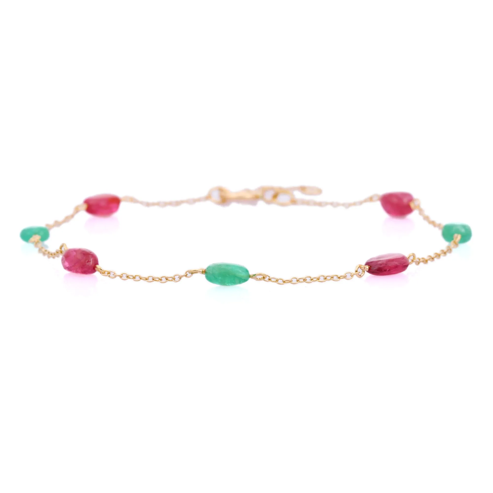 18K Ruby and Emerald Gemstone Bracelet