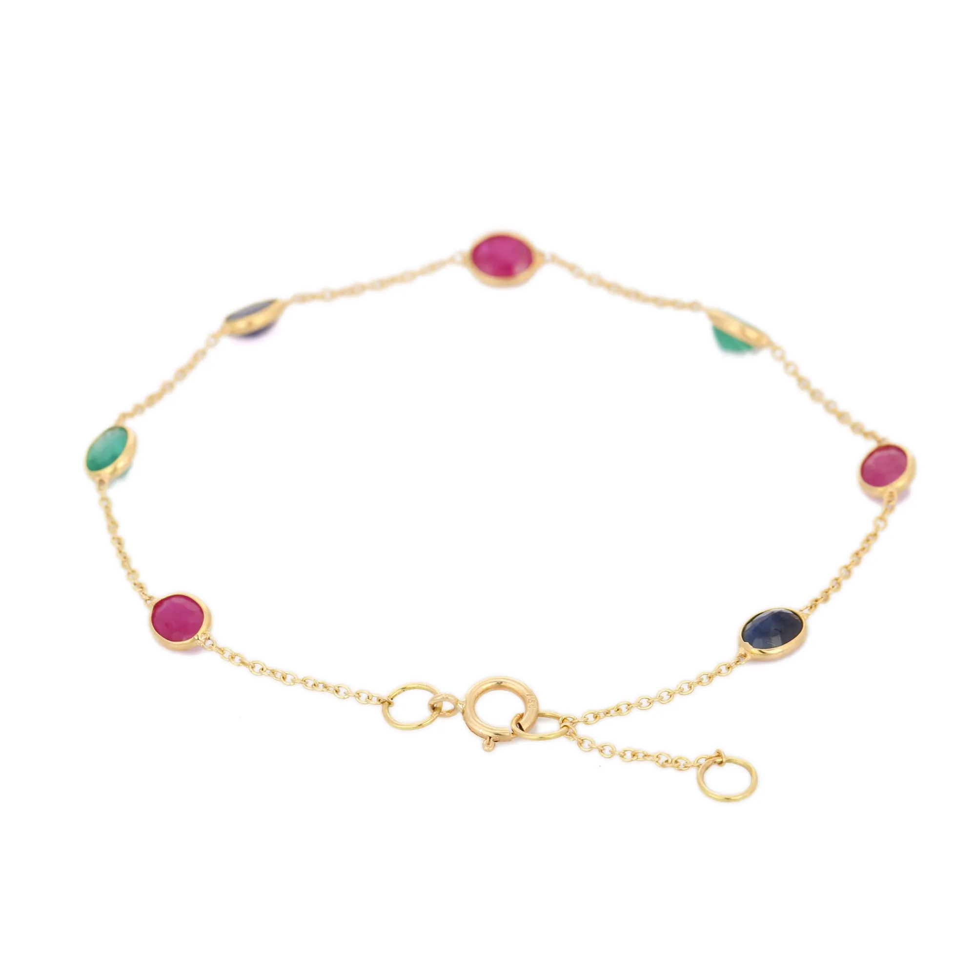 18K Ruby Emerald and Blue Sapphire Gemstone Bracelet