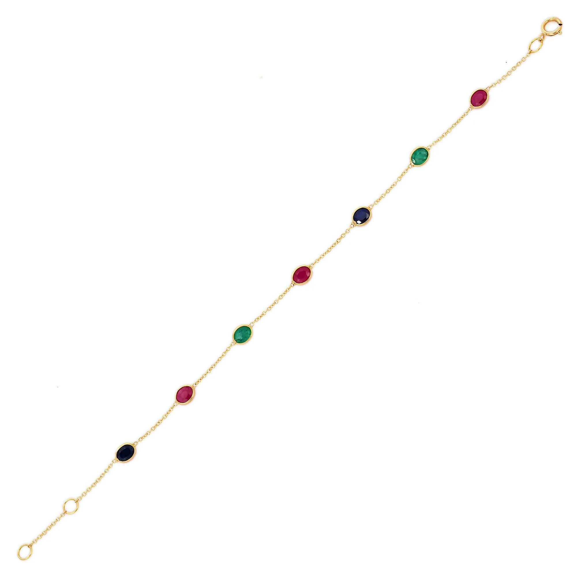 18K Ruby Emerald and Blue Sapphire Gemstone Bracelet