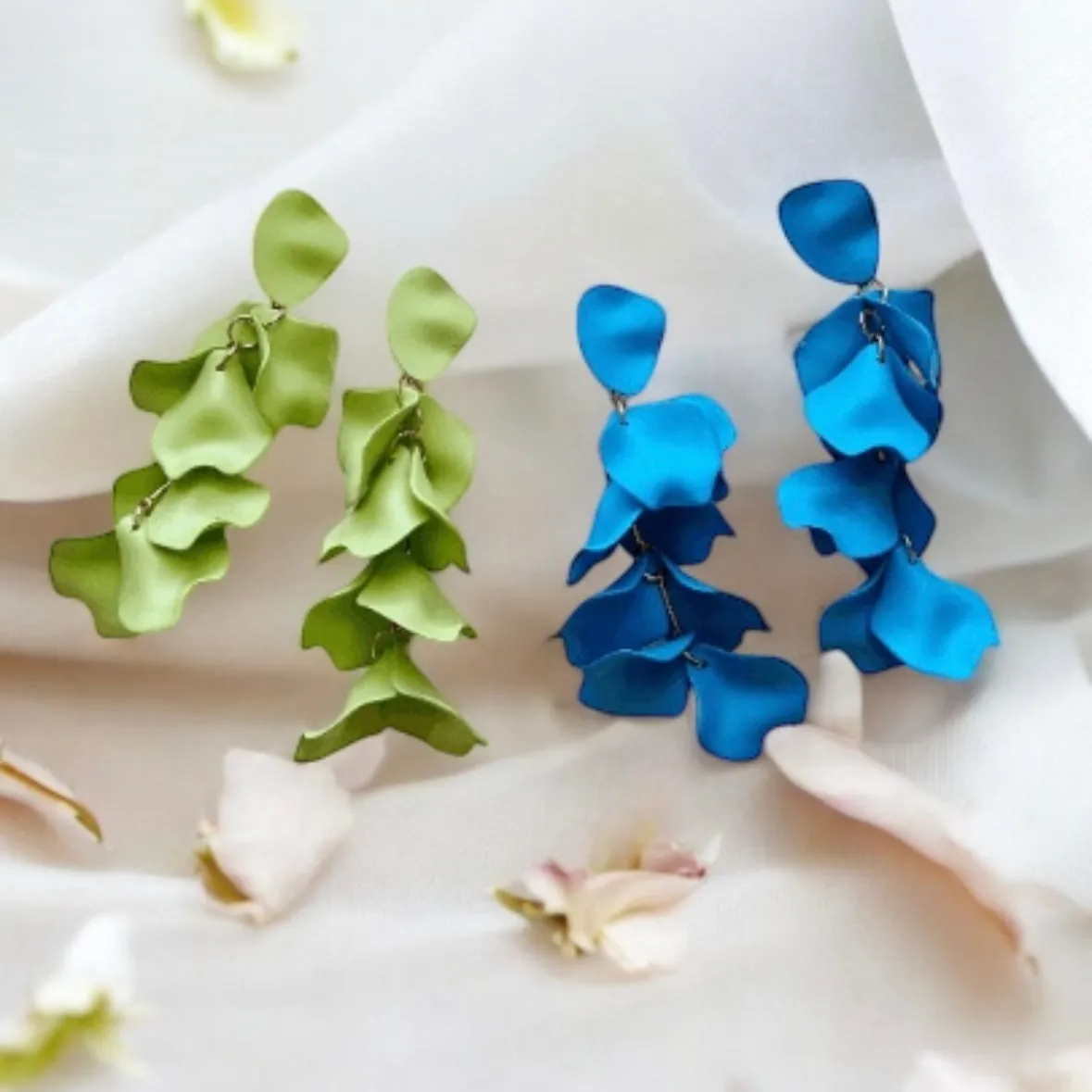 2 colours - Lime green or blue flowers earrings | frosted petals hoop earrings | statement earrings | floral bridal party wedding earrings