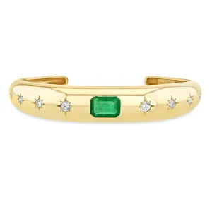 2.19 ctw Emerald Cut Emerald & Graduating Diamond Aura Cuff