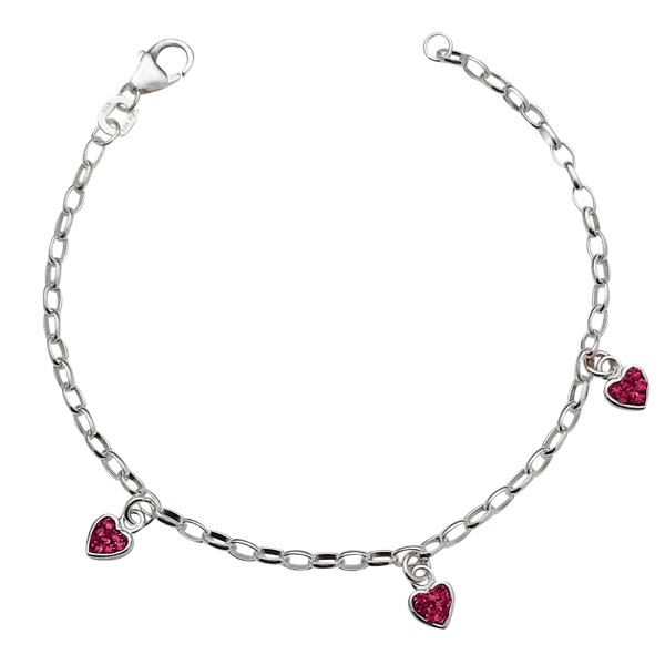 3 Pink Hearts Sterling Silver Charm Bracelet