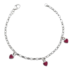 3 Pink Hearts Sterling Silver Charm Bracelet