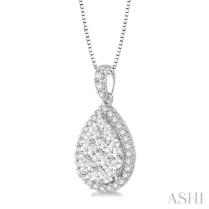 3/4 Ctw Pear Shape Diamond Lovebright Pendant in 14K White Gold with Chain