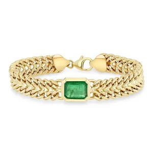 3.72 ctw Emerald Cut Emerald Bezel Double Wide Curb Chain Bracelet